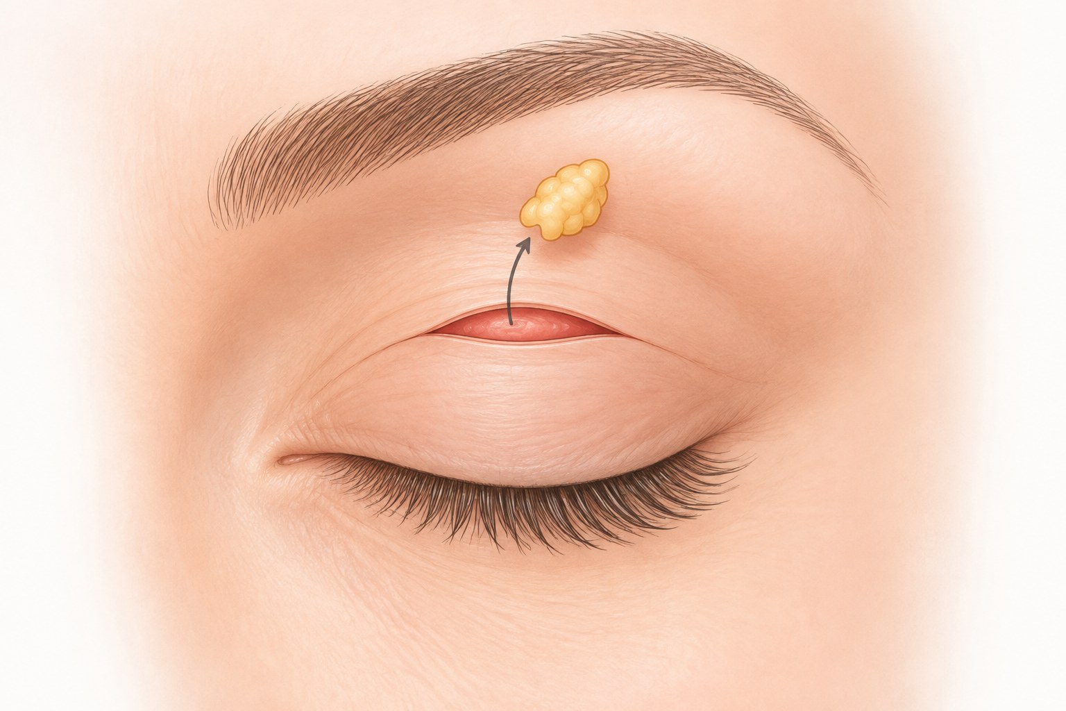 부분절개 쌍꺼풀 도해 — 작은 절개창으로 지방을 정리