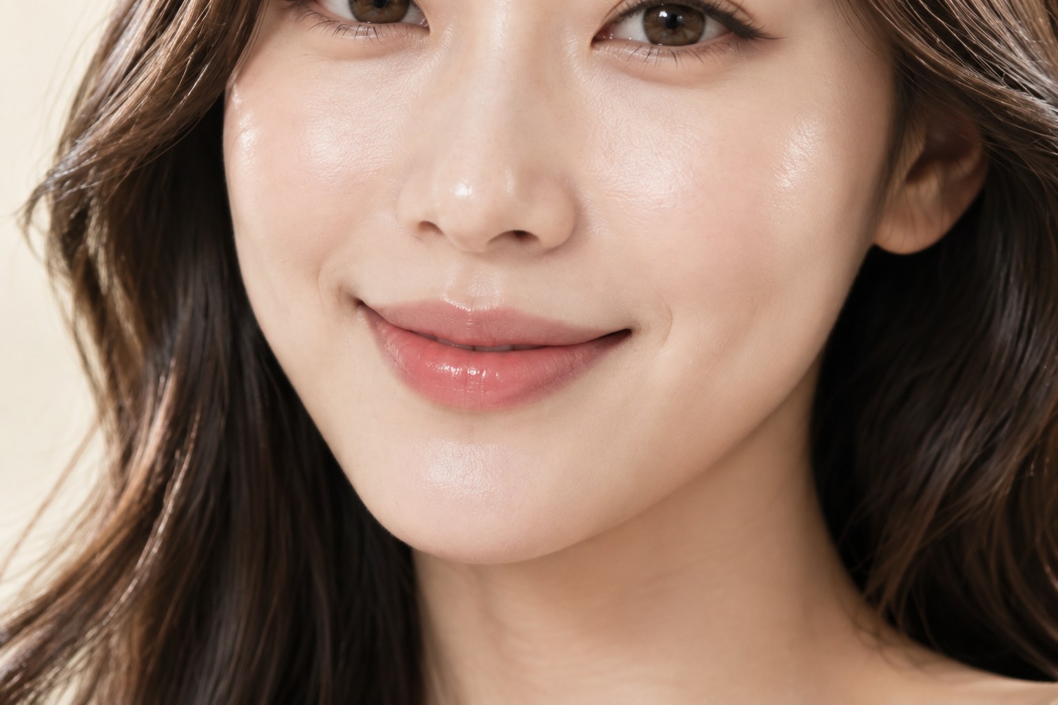보조개가 있는 미소 클로즈업